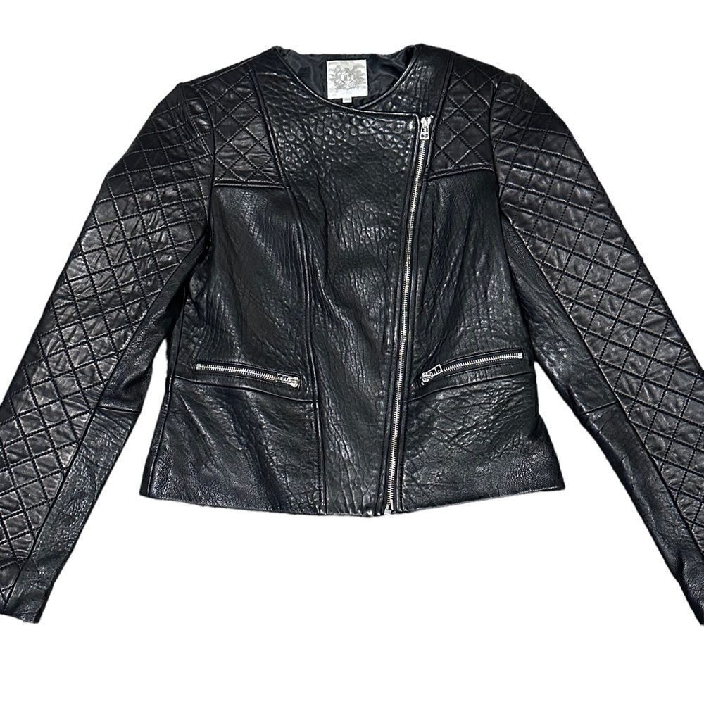 Dawn Levy Black Quilted Genuine Leather Moto Jacket Size Small - Picture 2 of 8